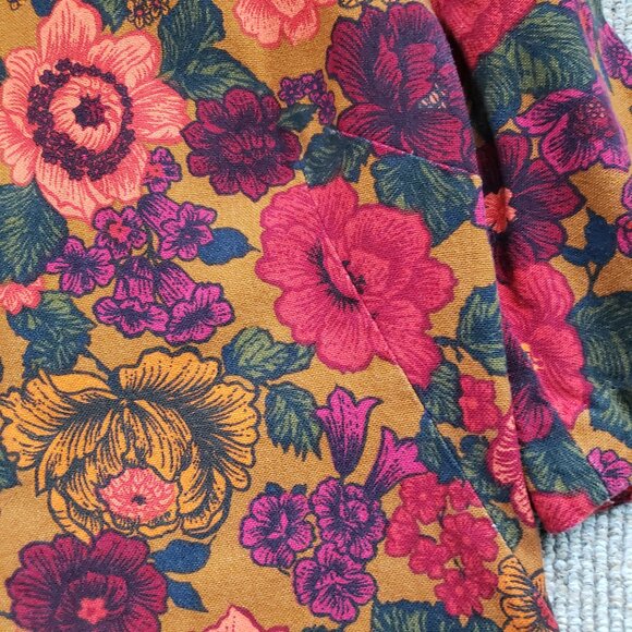 Vintage 60s Psychedelic Floral Hostess Dress Medium Barkcloth - Picture 4 of 11